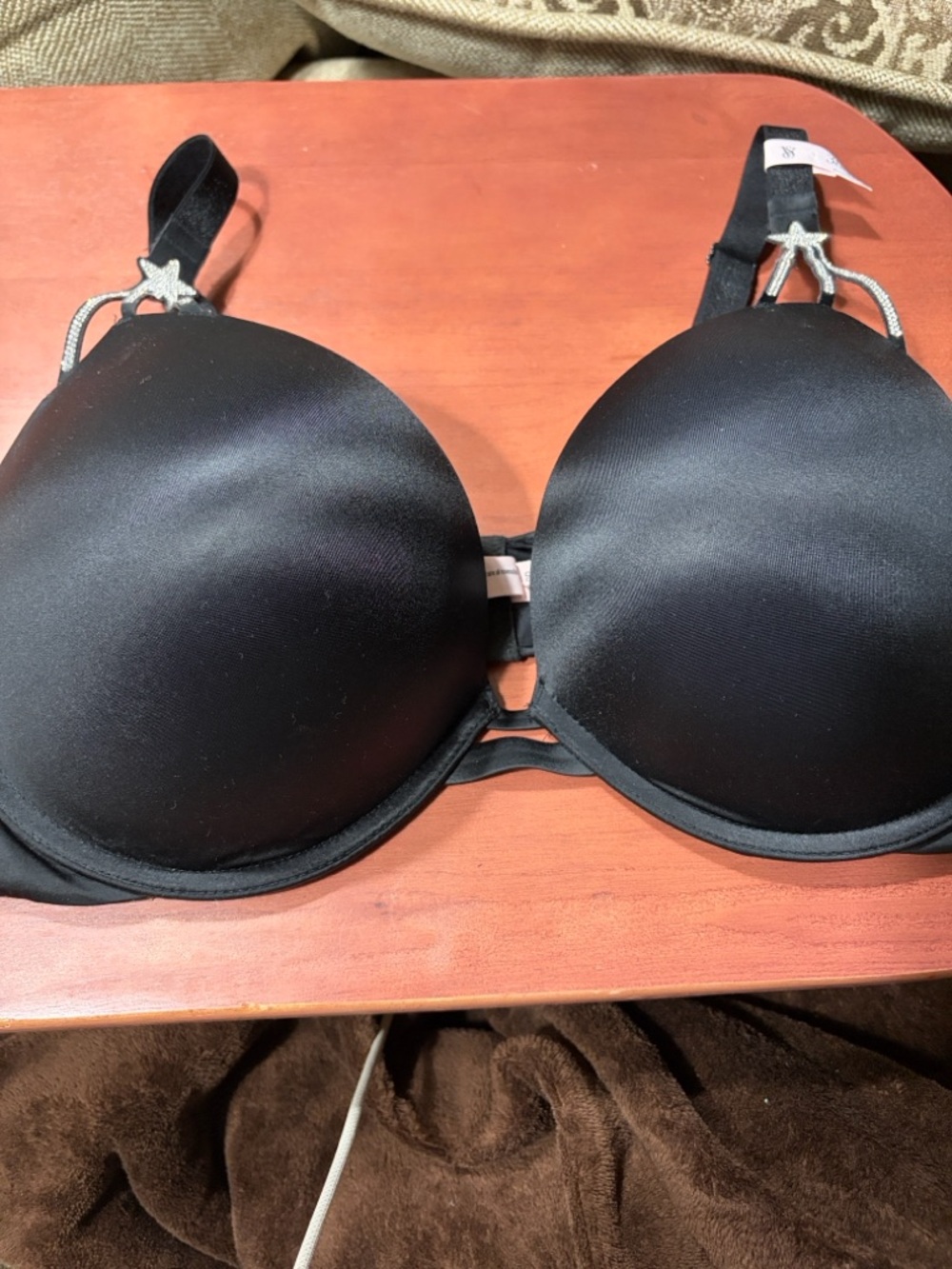 Victoria's Secret Black Satin Push-Up Bra with Silver Star Accents